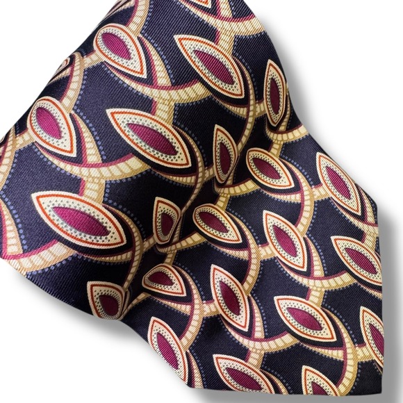 Britches of Georgetown Navy Burgundy Geometric Silk Tie Made‎ in USA Vintage - Picture 2 of 7